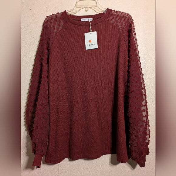 Miholl Sheer Sleeve Burgundy Blouse XXL Nwt - Picture 2 of 7
